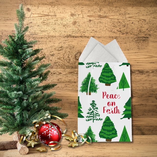 Custom Peace On Earth | Christmas Tree Pattern Medium Gift Bag (Creator Uploaded)
