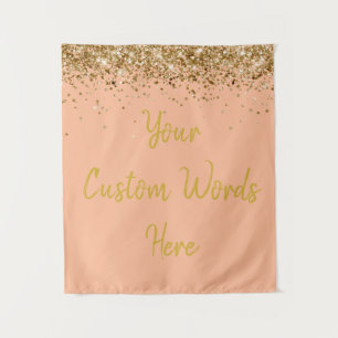 Custom Peach and Gold Birthday Party Photo Booth Tapestry