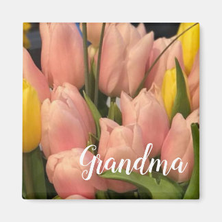 Custom Peach and Yellow Tulip Pattern Magnet