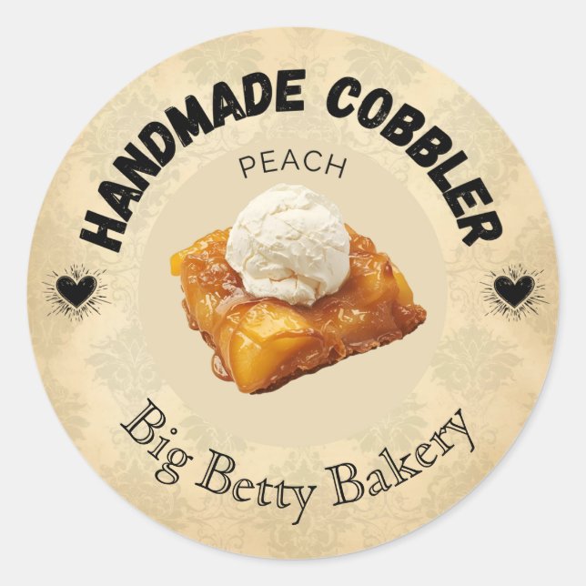 Custom Peach Cobbler Labels | Vintage Personalised (Front)