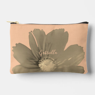 Custom Peach Gold Floral Watercolor Wildflower Accessory Pouch