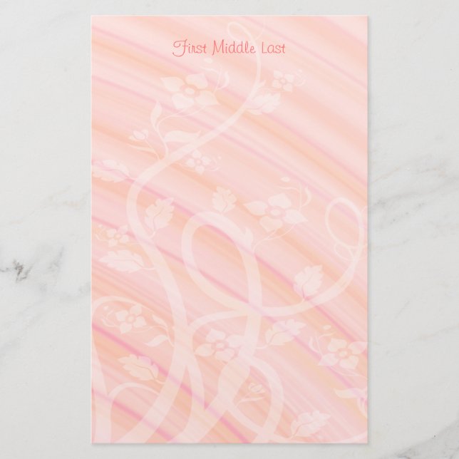 Custom Peach Pink Spirals Floral  Stationery (Front)