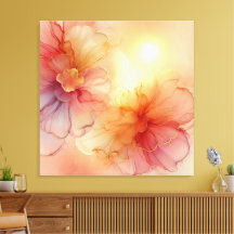 Custom Peach Raspberry Floral Alcohol Ink Art