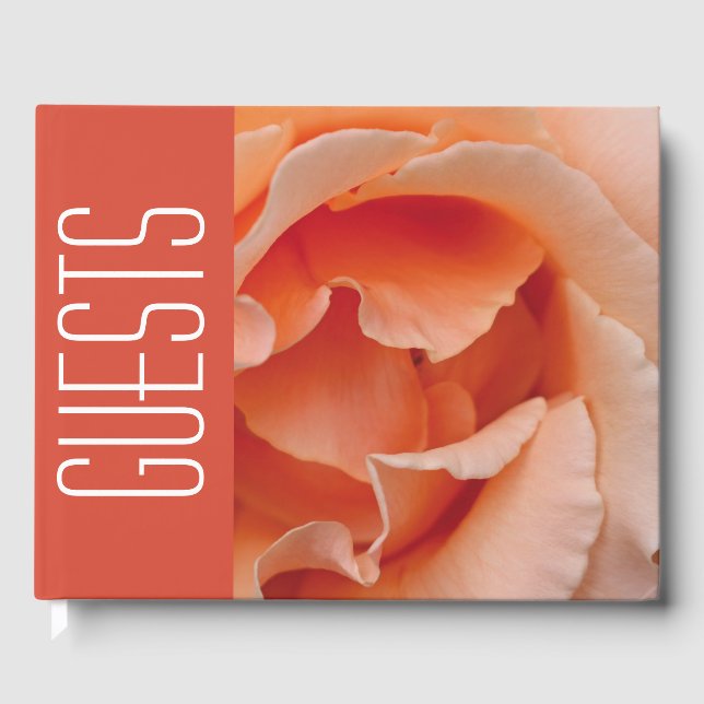 Custom Peach Rose Floral Guest Book (Front)