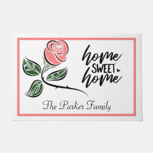 Custom Peach Rose Home Sweet Home Family Doormat