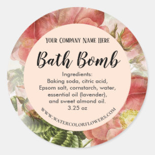 Custom Peach Watercolor Roses Ingredient Labels