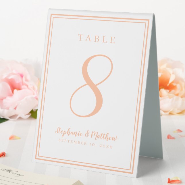 Custom Peach White Wedding Table Number Simple (In SItu (Wedding))