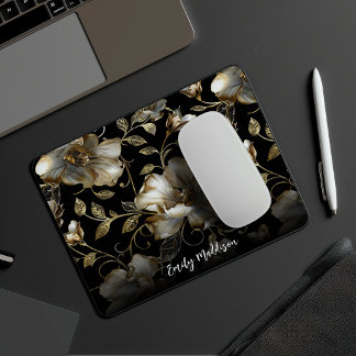 Custom Pearl White Moody Floral Pattern Mouse Mat