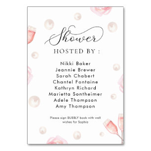 Custom Pearls & Prosecco Bridal Shower Sign Table Number