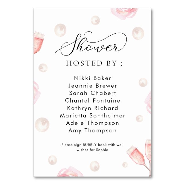 Custom Pearls & Prosecco Bridal Shower Sign Table Number (Front)