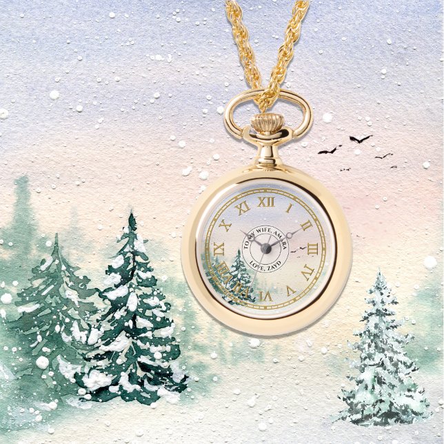 Custom Pendant Watch Necklace –Snowy Winter Forest (Creator Uploaded)