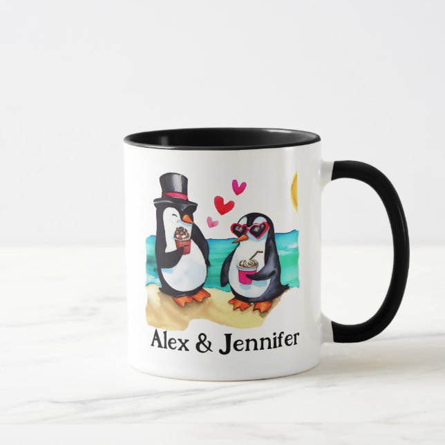 Custom Penguin Couple Names Personalised Mug (Right)