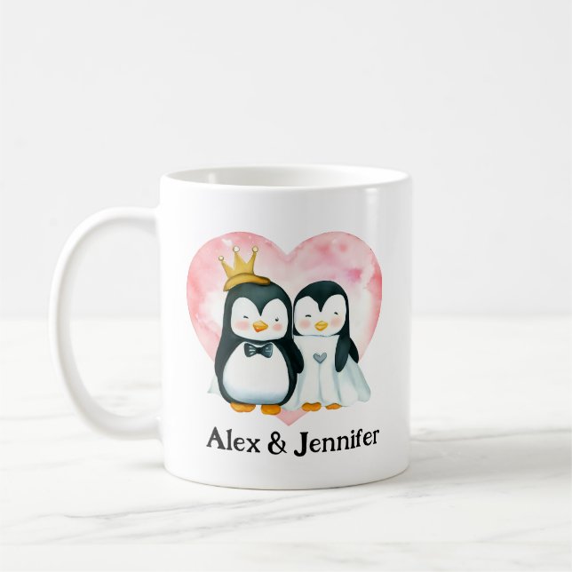 Custom Penguin Couple Wedding Personalised Coffee Mug (Left)