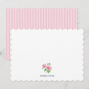 Custom Peonies Painting Stripe Stationary Thank You Card