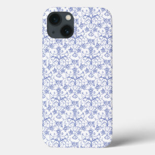 Custom Periwinkle Blue on White Decorative Floral iPhone 13 Case