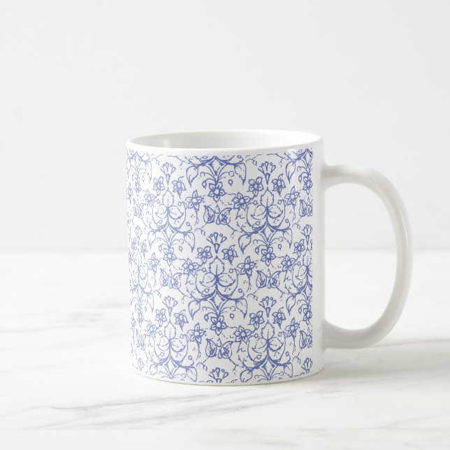Custom Periwinkle Blue on White Decorative Floral Coffee Mug (Right)