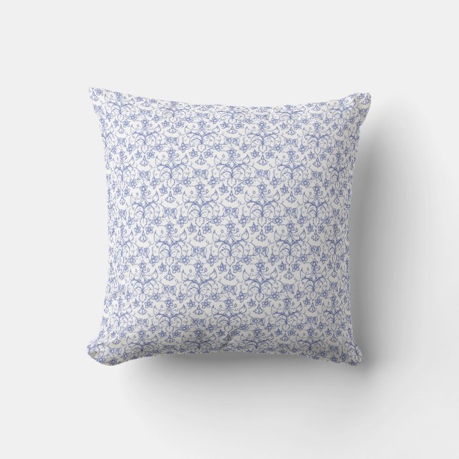 Custom Periwinkle Blue on White Decorative Floral Cushion (Front)