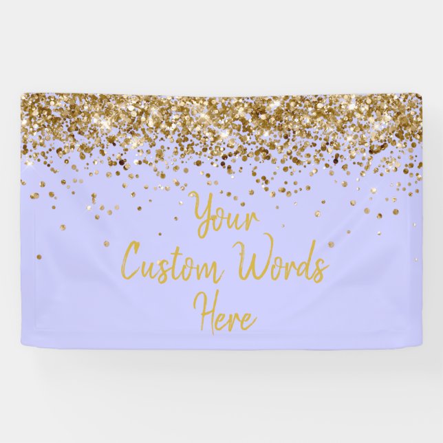 Custom Periwinkle Purple Gold Birthday Party Photo Banner (Horizontal)