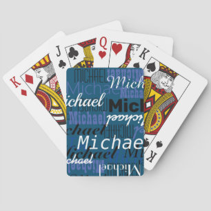 Custom Personal Name Printed Allover Blue Playing Cards