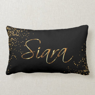 Custom-Personalise Black & Gold Script Font Design Lumbar Cushion