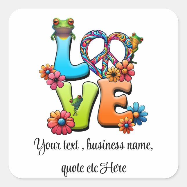 Custom Personalise Boho Frog  Peace Groovy Hippie  Square Sticker (Front)