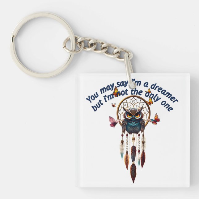 Custom Personalise Boho Owl Beautiful Hippie  Key Ring (Front)