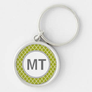 Custom personalise lime quatrefoil monogram key ring