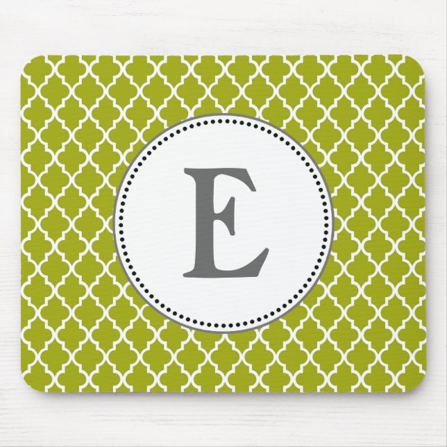 Custom personalise lime quatrefoil  monogram mouse mat (Front)