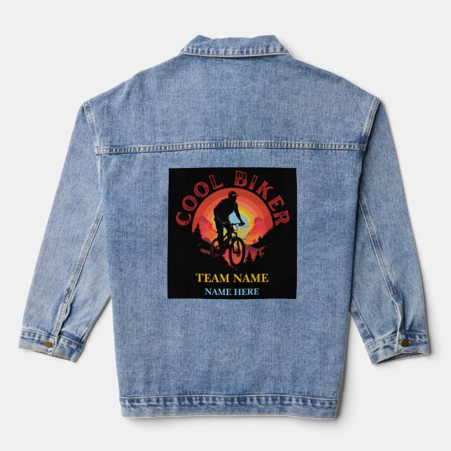Custom Personalise Name Cool Biker Biking Team Denim Jacket (Back)