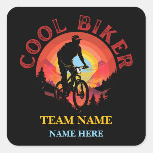 Custom Personalise Name Cool Biker Biking Team Square Sticker