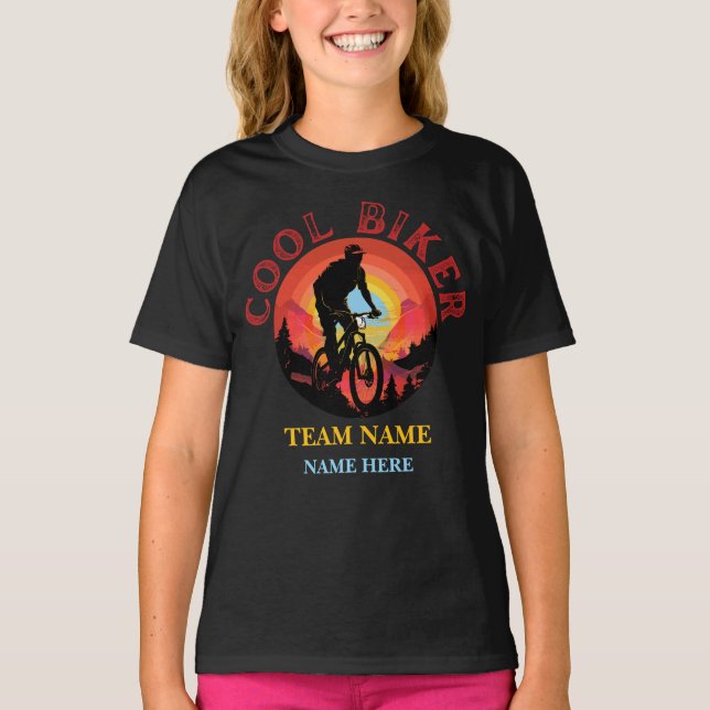 Custom Personalise Name Cool Biker Biking Team T-Shirt (Front)