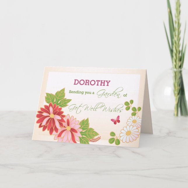 Custom, Personalise Name Get Well Wishes, Flowers, Card (Front)