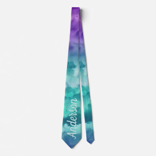 Custom personalise purple teal Gradient Watercolor Tie