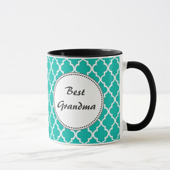 Custom personalise teal quatrefoil  monogram mug (Right)