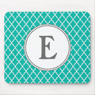 Custom personalise teal quatrefoil pattern monogra mouse mat