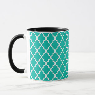 Custom personalise teal quatrefoil pattern monogra mug
