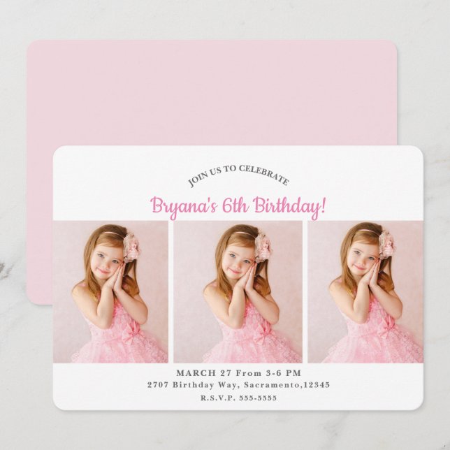 Custom Personalised 3 Photos Photo Birthday Party Invitation (Front/Back)
