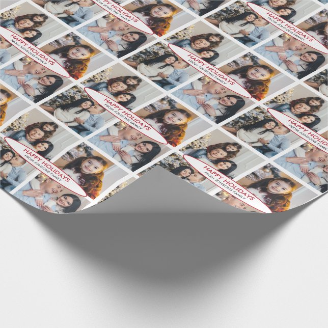 Custom Personalised 4 Photos Collage Christmas Wrapping Paper (Corner)