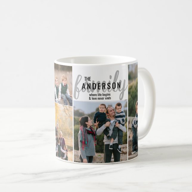 Custom Personalised 5 Photo Collage Family Quote Coffee Mug (Front Right)