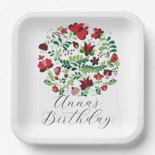 Custom Personalised Baby Name Floral Design  Paper Plate