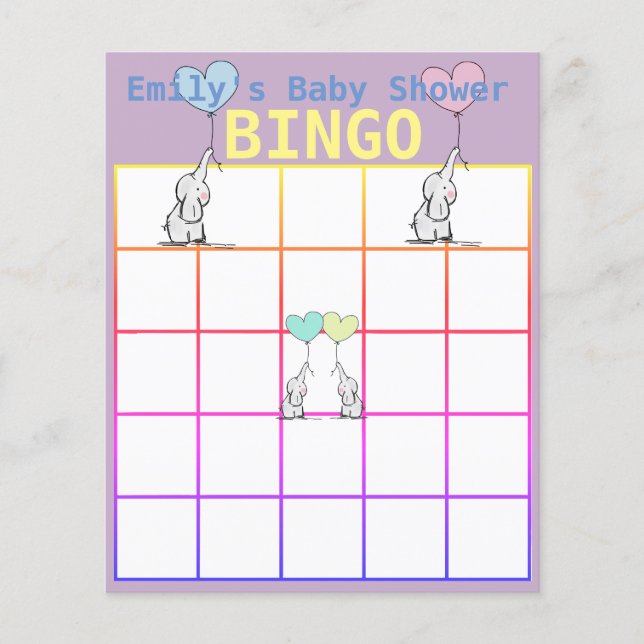 Custom Personalised Baby Shower Bingo Cards (Front)