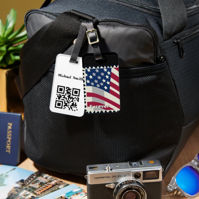 Custom personalised barcode ,USA flag Luggage Tag (Front & Back)