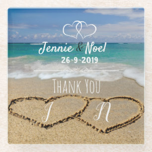 Custom Personalised Beach Wedding Thank You Glass Coaster