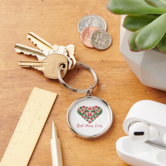 Custom Personalised Best Mum Ever Script text Key Ring (Desk)