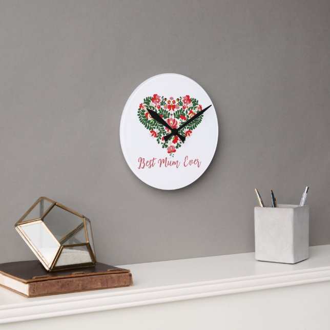 Custom Personalised Best Mum Ever Script text Round Clock (Office)