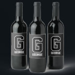 Custom Personalised Black & White Monogram Wine Label<br><div class="desc">Turn any bottle into a personalised gift with this stylish black-and-white monogram wine label. Fully customisable—update initials,  colours,  and background to create a unique touch for special occasions. Perfect for birthdays,  anniversaries,  or celebrations. Personalise today!</div>