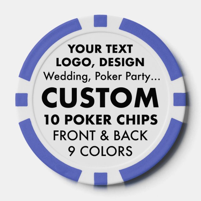 Custom personalised BLUE Poker Chips (9 colours) (Front)