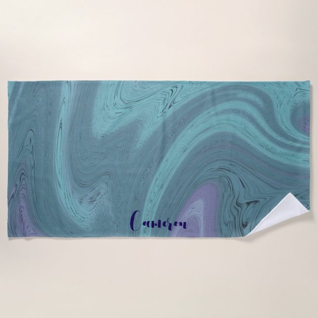 Custom Personalised Blue Purple Swirl Bachelorette Beach Towel (Front)