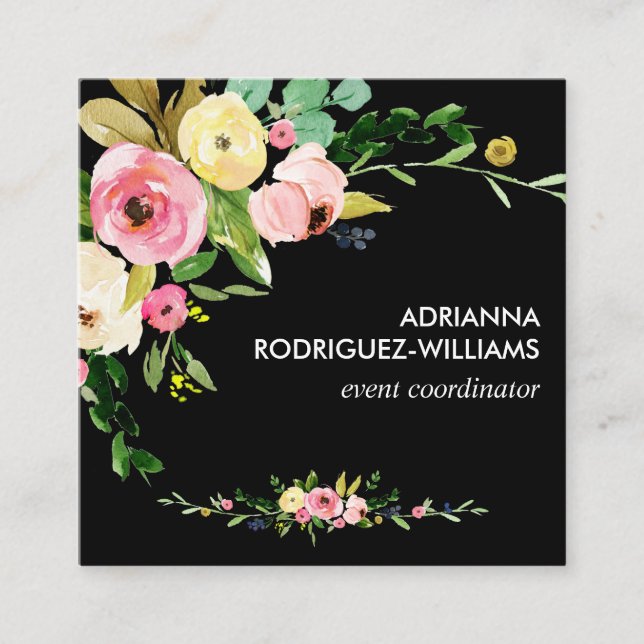 Custom Personalised Blush Boho Flowers Name Small Square Business Card (Front)