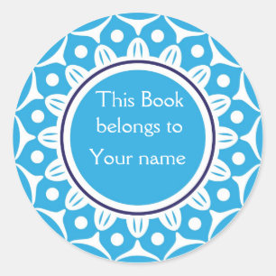 Custom Personalised Bookplates - Blue And White Classic Round Sticker